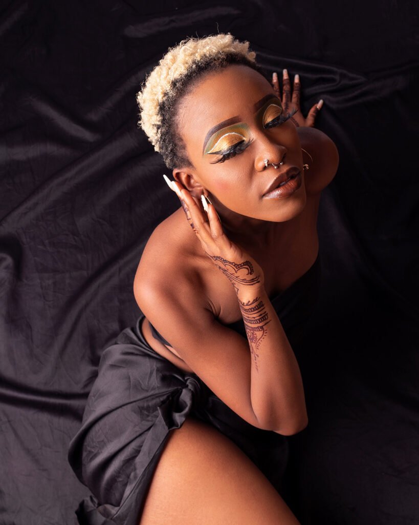 IMG_1444 1080 rose gold ent model wrapped in black silk vannessa
